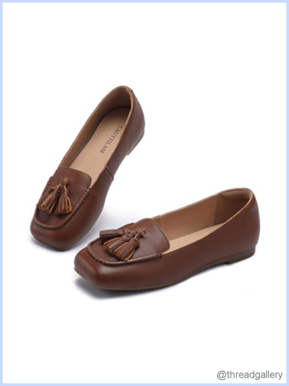 Women's Leather Loafers Square Toe Slip-On Dress Flats